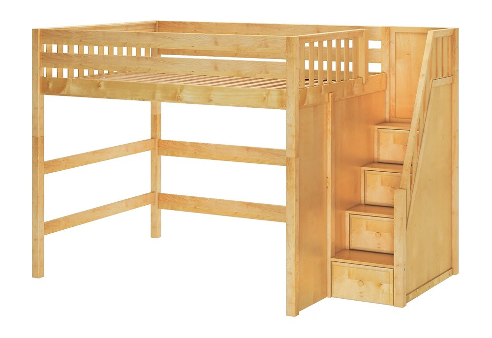 Hayes Natural Queen Loft Bed with Stairs