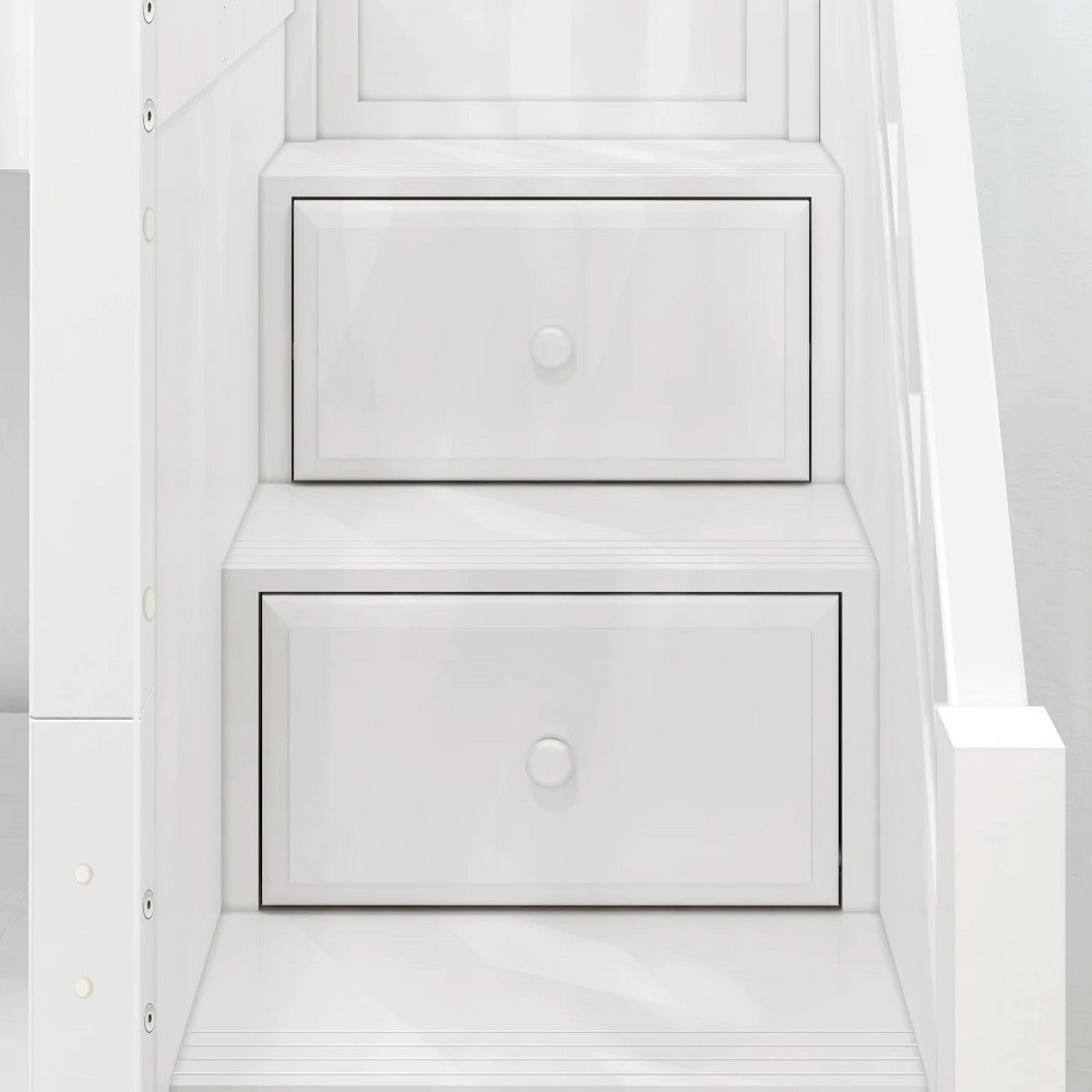 Hayes White Queen Loft Bed with Stairs Staircase Detail Room