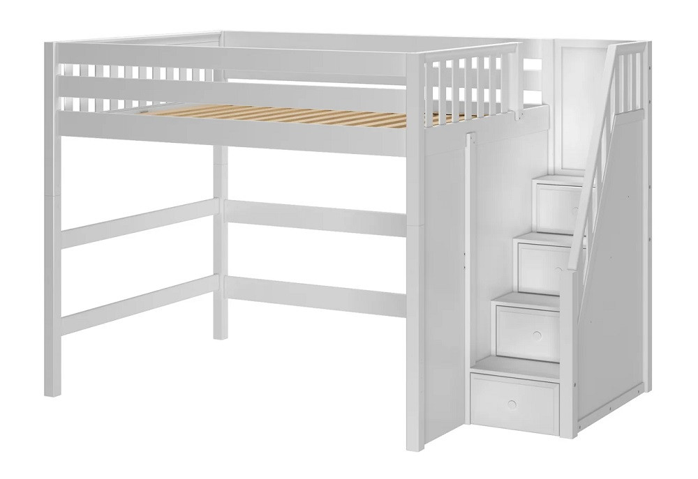 Hayes White Queen Loft Bed with Stairs