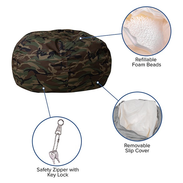 Camo Bean Bag Chairs for Teens Details
