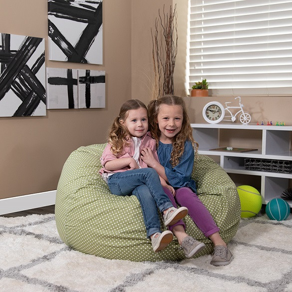 Soft Green Dot Bean Bag Chairs for Teens with 2 Kids Room