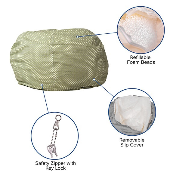 Soft Green Dot Bean Bag Chairs for Teens Details