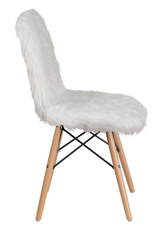 White Yeti Faux Fur Teen Chairs Side View