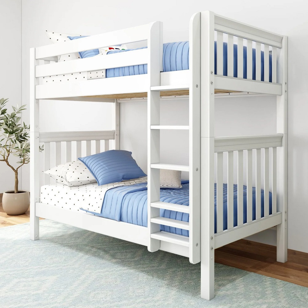 Sheridan White Twin Size Adult Bunk Beds-Slatted Ends Angled View Room