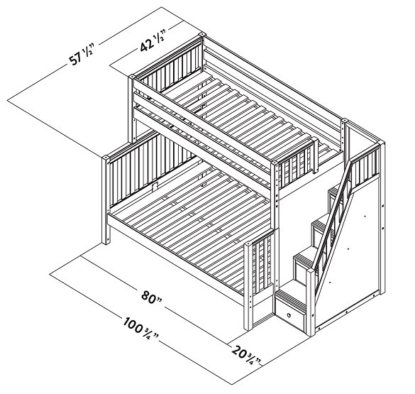 Washburn Natural Twin over Full Bunk Bed with Stairs Dimensions