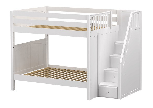 Sheridan White Full over Full Bunk Beds with Stairs-Panel