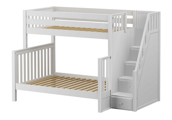 Sheridan White Twin over Full Bunk Bed with Stairs-Slatted