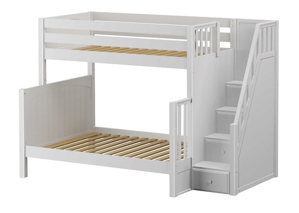 Sheridan White Twin over Full Bunk Bed with Stairs-Panel