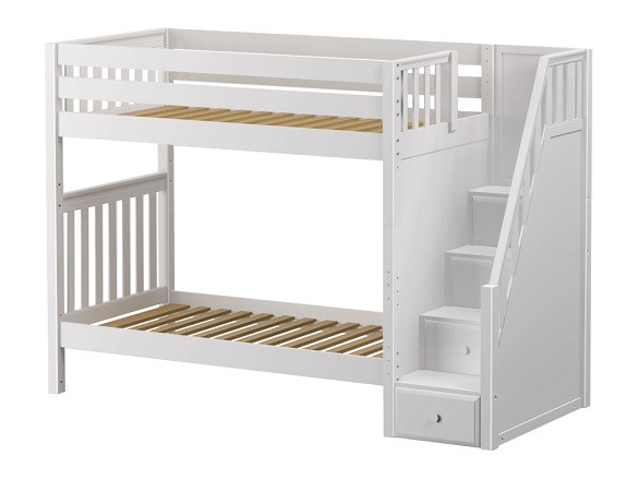 Sheridan White Twin over Twin Bunk Bed with Stairs-Slatted