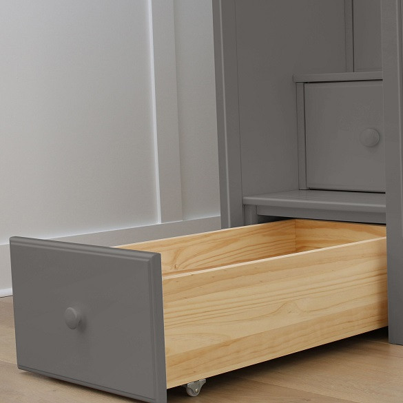 Rylan Gray Full Size Loft Bed with Desk Stair Bottom Drawer Detail
