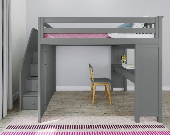 Rylan Gray Full Size Loft Bed with Desk Front View Room