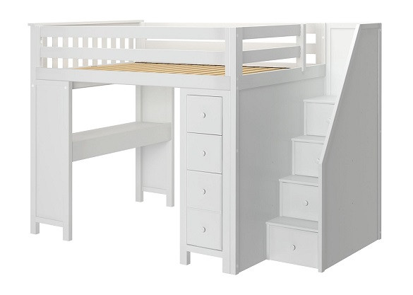 Anaya White All in One Full Size Loft Bed Right Side Angled View