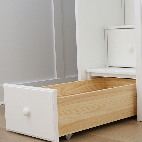 Chelsea White Full over Full L Shaped Bunk Beds Stair Bottom Drawer Detail