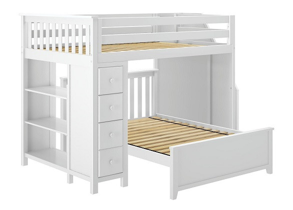 Chelsea White Full over Full L Shaped Bunk Beds Left Side Angled View
