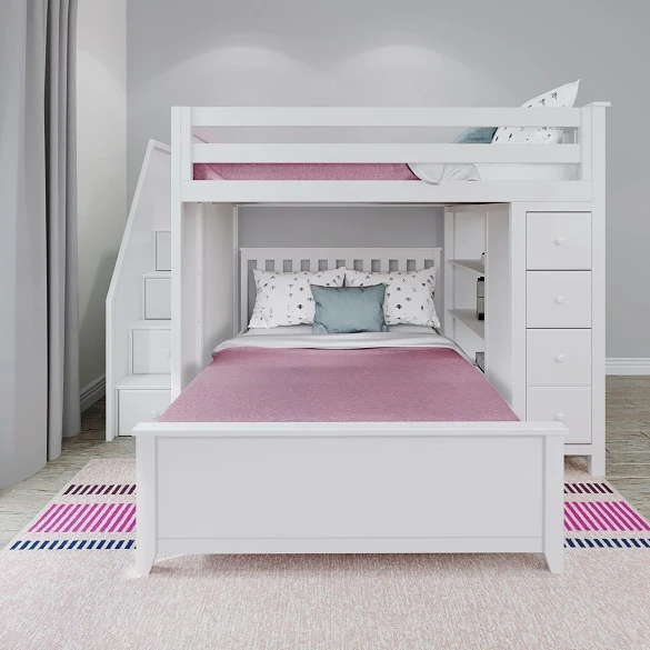 Chelsea White Full over Full L Shaped Bunk Beds Front View Room