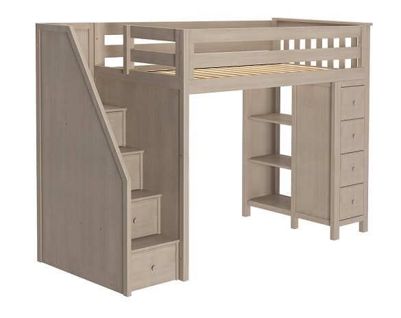 Kivik Sand Twin Loft Bed with Stairs Left Side Angled View