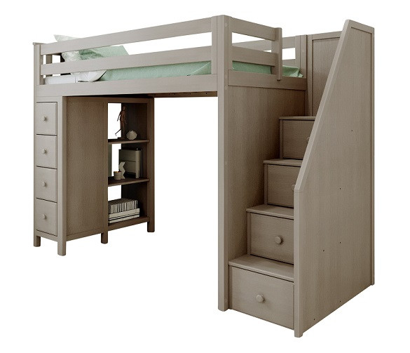 Kivik Sand Twin Loft Bed with Stairs