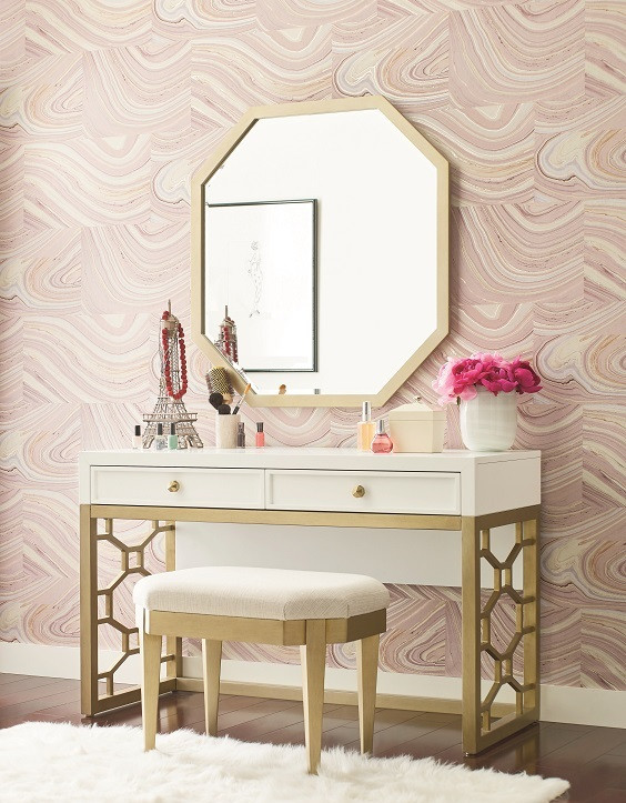 Antoinette Gold Mirror shown with Optional Makeup Vanity and Stool Room