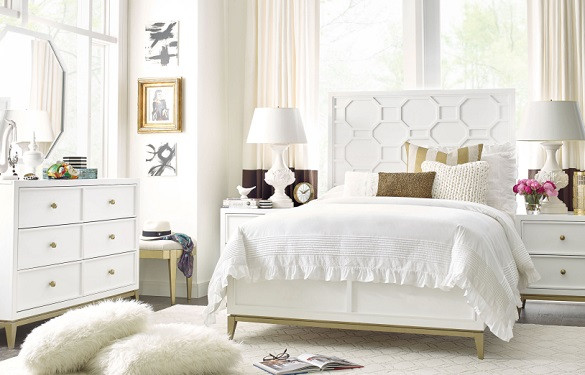 Antoinette White and Gold Full Size Bed Frame Room