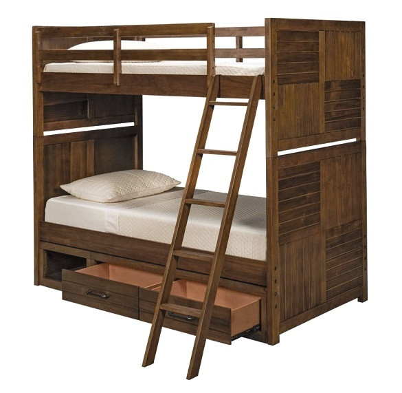 Cinnamon Ranch Twin Bunk Beds for Kids shown with Optional Set of 2 Under Bed Storage Drawers
