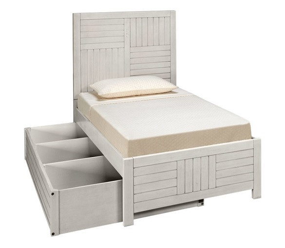 White Rock Kids Twin Bed Frame shown with Optional Twin Storage Trundle Open