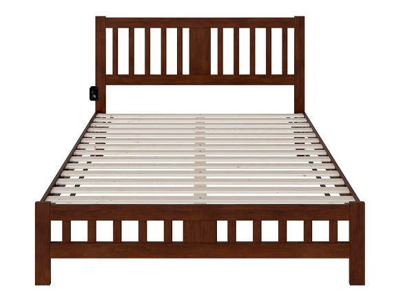 Kani Walnut Queen Size Platform Bed Frame Front View