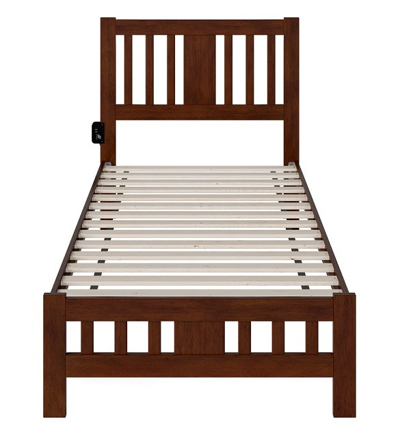 Kani Walnut Twin XL Platform Bed Frame Front View