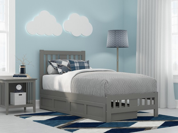 Elba Gray Twin Platform Bed Frame shown with Optional Set of 2 Storage Drawers Closed Room