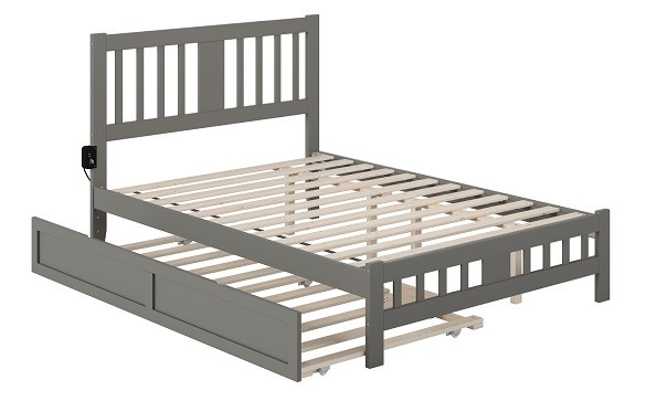 Elba Gray Full Size Platform Bed Frame shown with Optional Twin Size Trundle Open