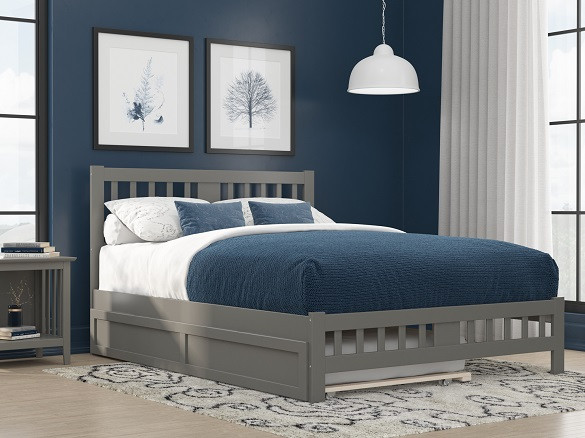 Elba Gray Queen Size Platform Bed Frame shown with Optional Twin XL Trundle Closed Room