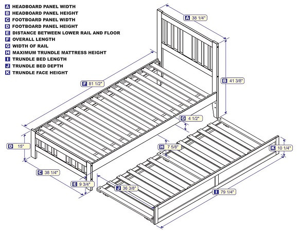 Elba Gray Twin XL Platform Bed Frame with Optional Twin XL Trundle Dimensions