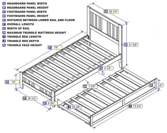 Dodie White Twin Platform Bed Frame with Optional Twin Size Trundle Dimensions