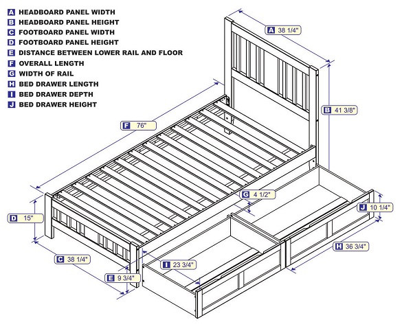 Dodie White Twin Platform Bed Frame with Optional Set of 2 Storage Drawers Dimensions