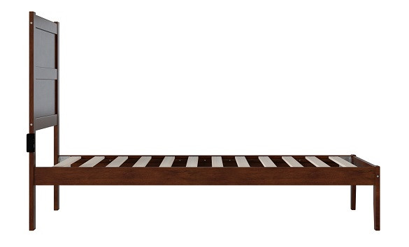 Nico Walnut Twin Bed Frame with Headboard Side View