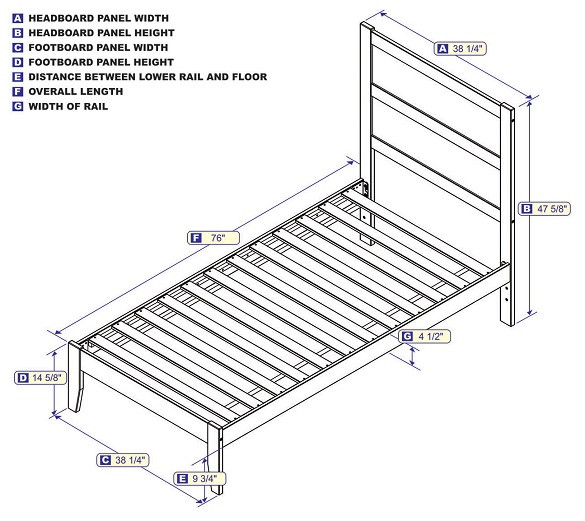 Orio Gray Twin Bed Frame with Headboard Dimensions