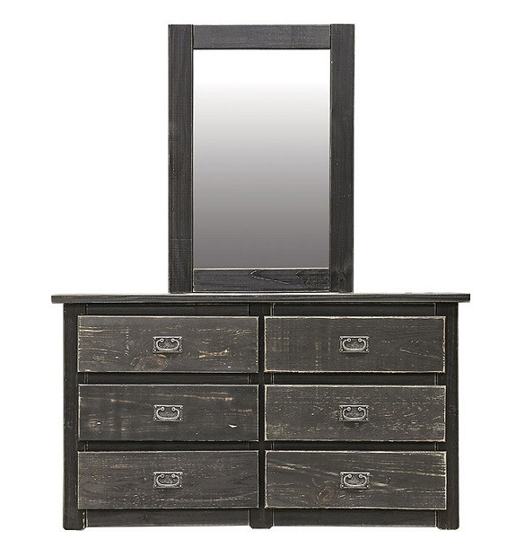 Raven Distressed Black 6 Drawer Dresser shown with Optional Tall Mirror