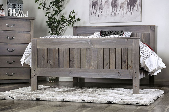 Wooddale Distressed Gray Queen Panel Bed Front View Room