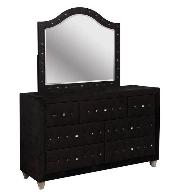 Marchesa Black Upholstered Mirror shown with Optional Dresser