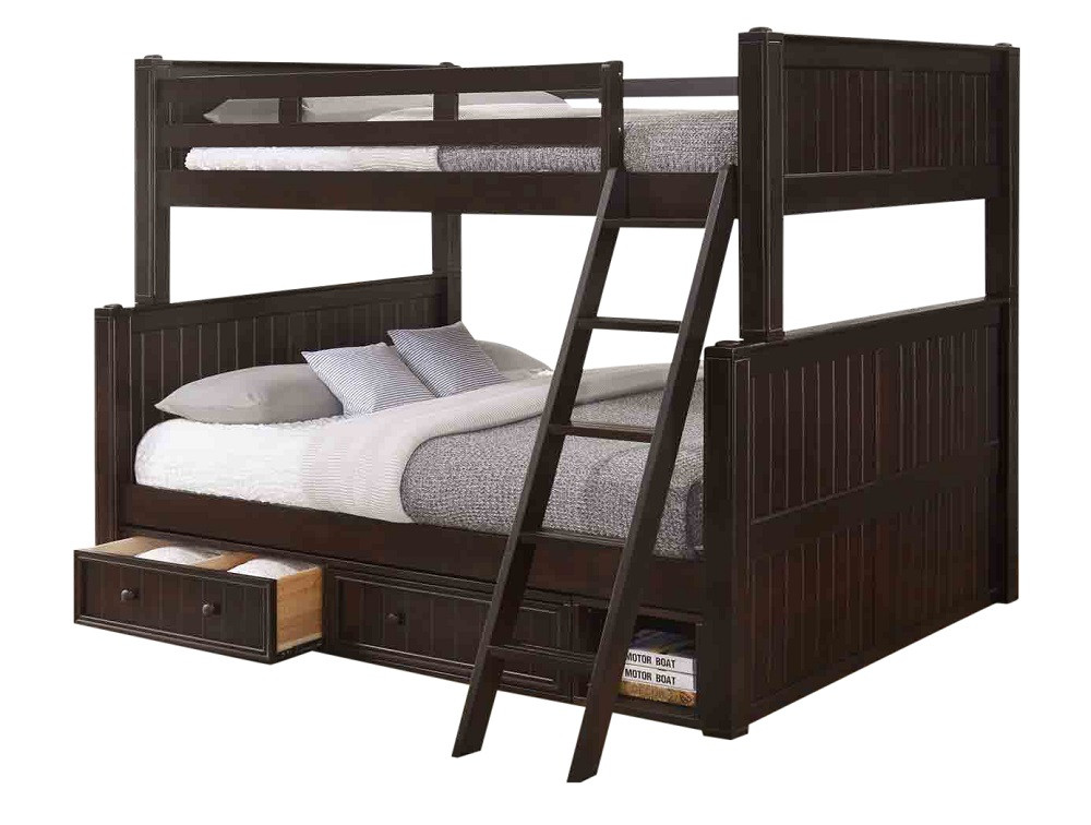 Foster Espresso Full over Queen shown with Optional Set of 2 Underbed Storage Drawers with Cubby