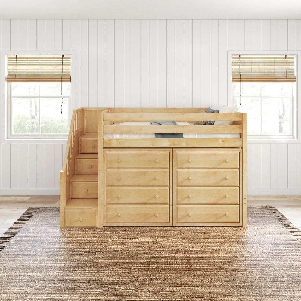 Declan Natural Twin Loft Bed with Storage Front View Room