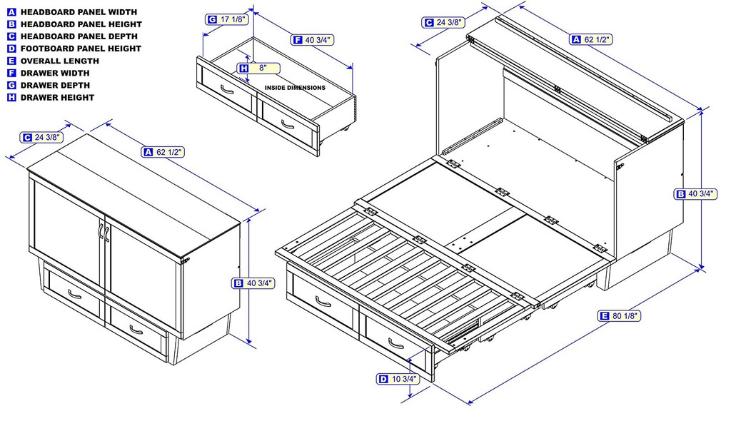 Montecito White Queen Murphy Bed Dimensions