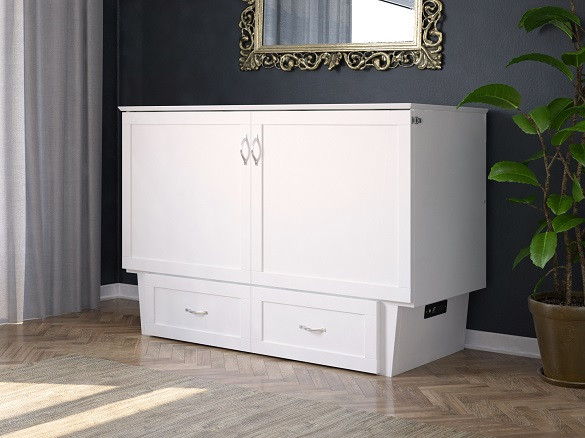 Montecito White Queen Murphy Bed Angled View Room