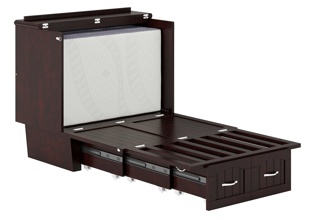 Rowley Espresso Murphy Twin Bed Frame Extended with Mattress Folded