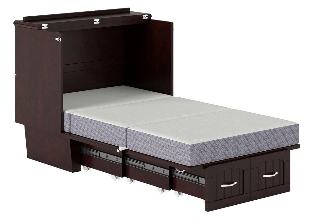 Rowley Espresso Murphy Twin Bed Frame Extended with Mattress Unfolded