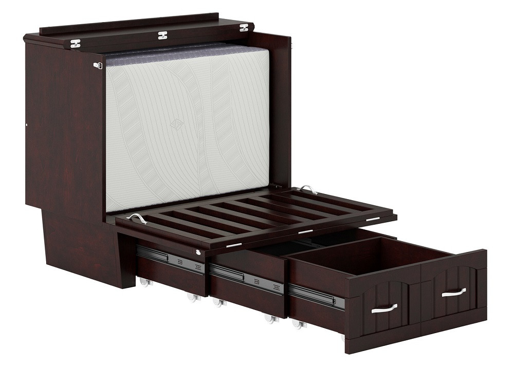 Rowley Espresso Murphy Twin Bed Frame Partially Extended with Mattress Folded