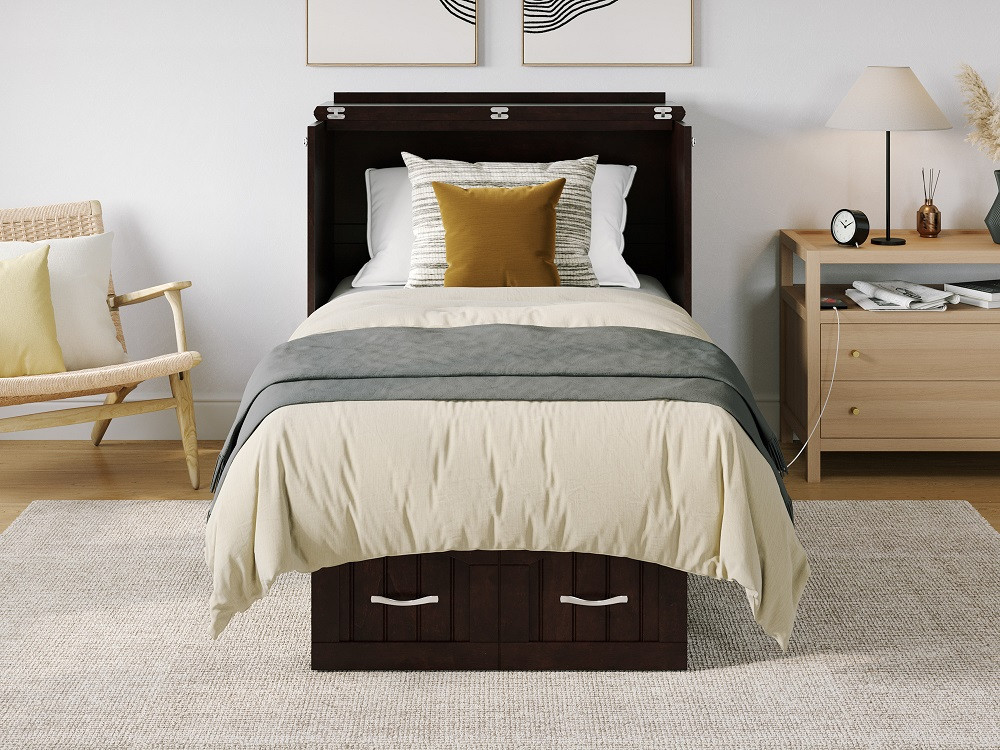 Rowley Espresso Murphy Twin Bed Unfolded Front View Room