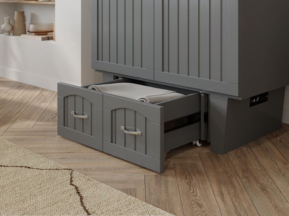 Fullerton Gray Murphy Twin Bed Storage Drawer Detail Room