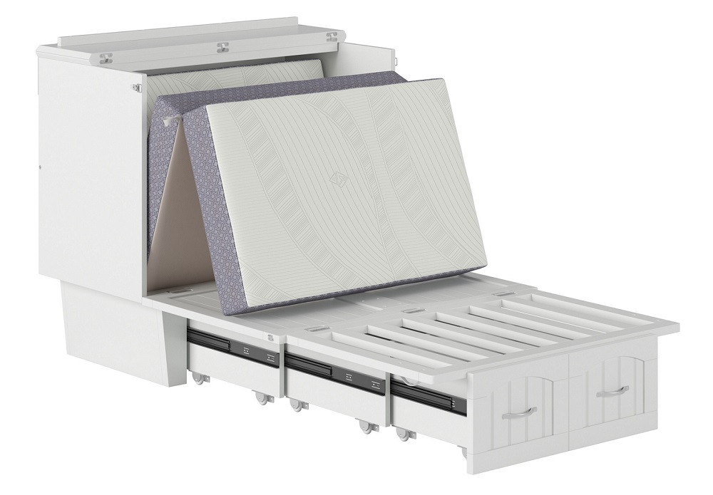 Alameda White Murphy Twin Bed Frame Extended with Mattress Unfolding