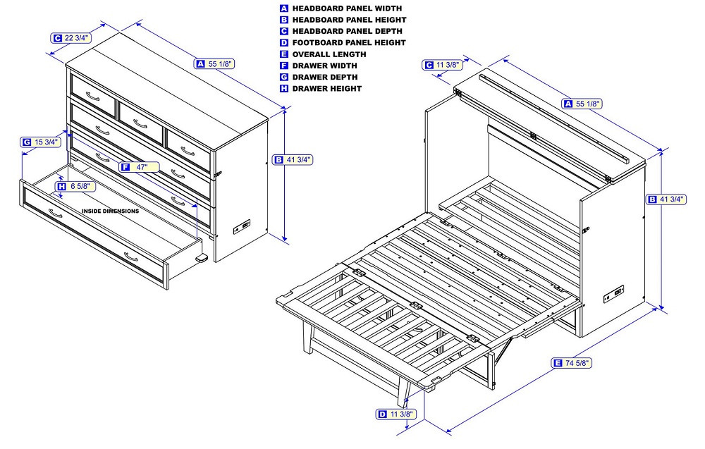 Ashbury Grey Full Size Murphy Bed Dimensions