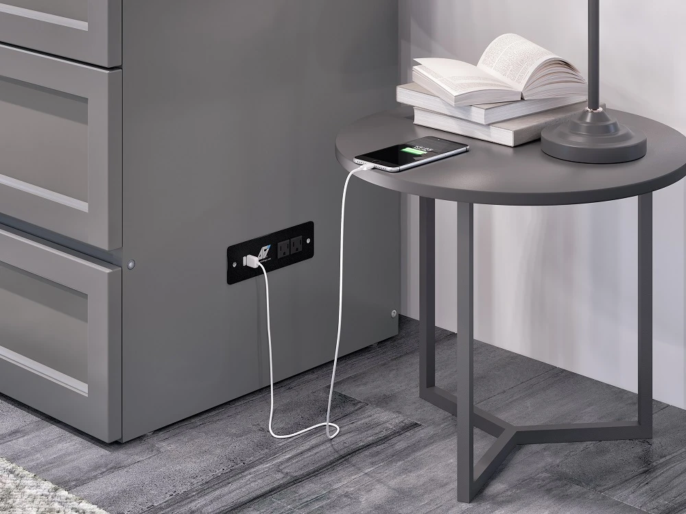 Ashbury Grey Full Size Murphy Bed Outlet & USB Detail Room